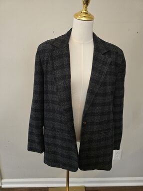 Southern Lady Vintage Gray Plaid Blazer With Brown Button Accents